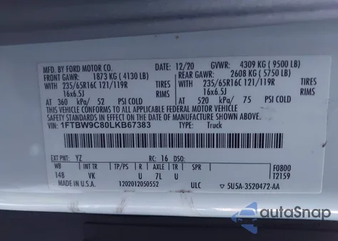 2020 Ford Transit-350 from USA, damaged, VIN 1FTBW9C80LKB67383